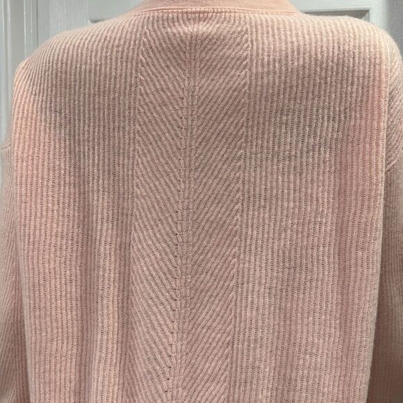 PURE COLLECTION RIBBED V-NECK CARDIGAN. PEACH SORBET - Picture 8 of 8